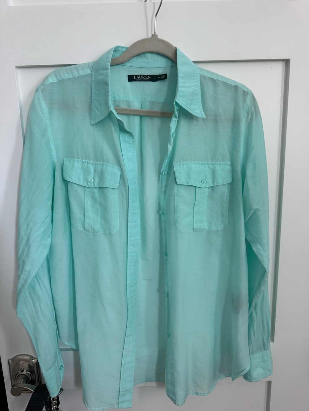 Ralph Lauren Mint Button-Down Shirt with Chest Pockets